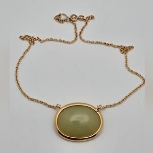 Vintage Monet Faux Jade Pendant Necklace Gold Plated 16”